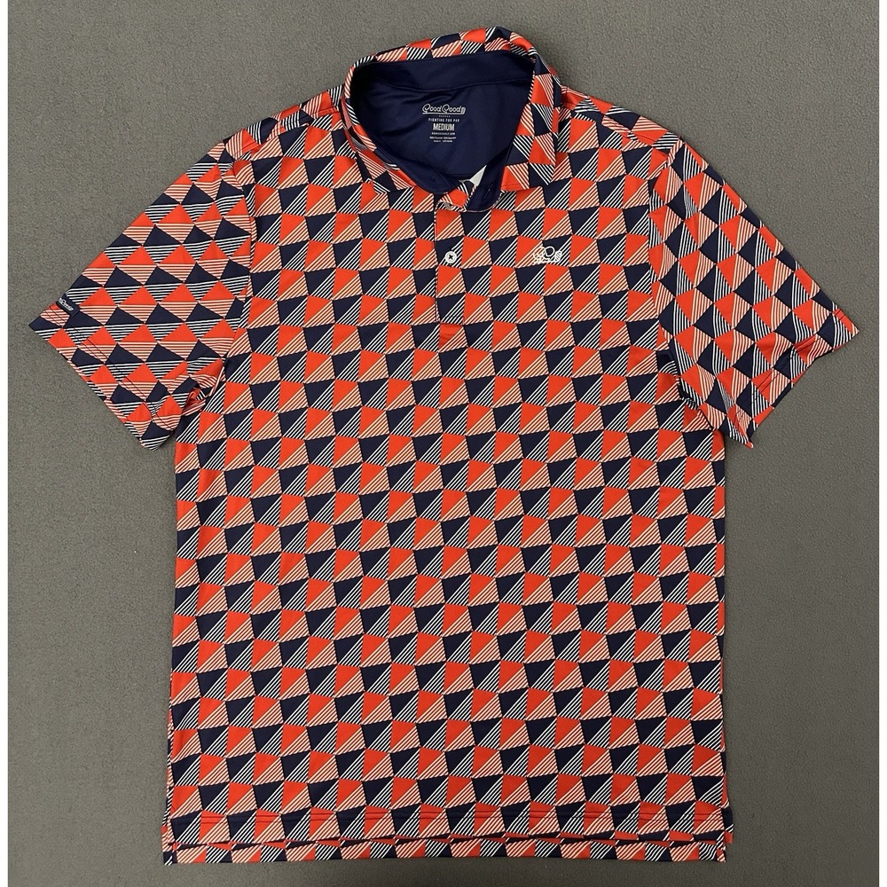 Good Good Polo Golf Shirt "Check Me Out" Red, White & Blue Collection Size M